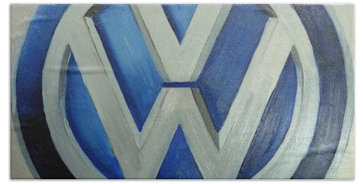 Vw Beach Towel featuring the painting VW Logo Blue by Richard Le Page