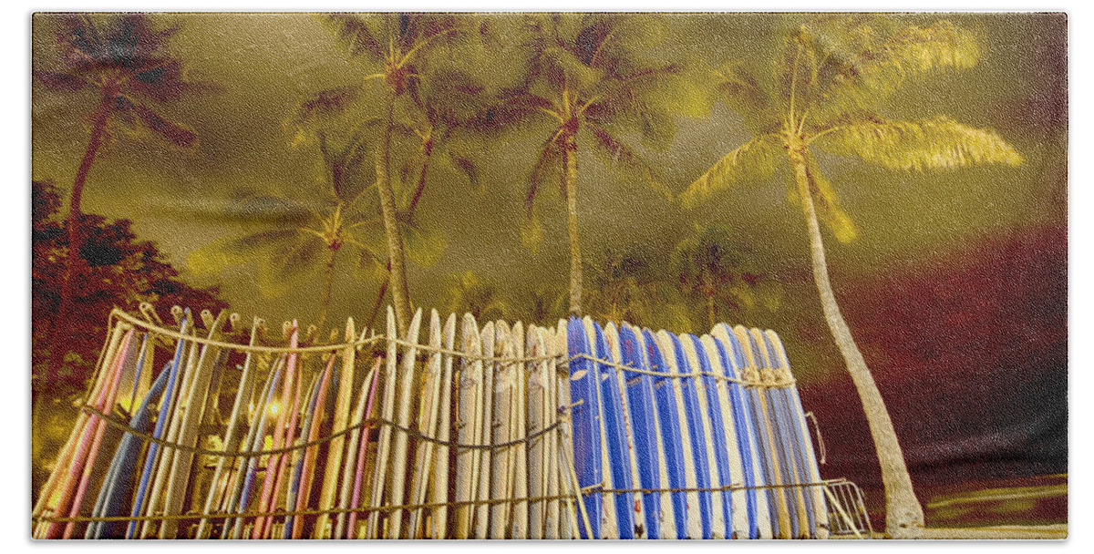 Waikiki Beach Towel featuring the photograph Waikiki Surf by Douglas Barnard