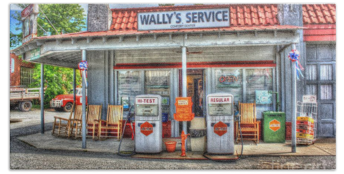 Vintage Beach Sheet featuring the photograph Wally's Service Station by Dan Stone