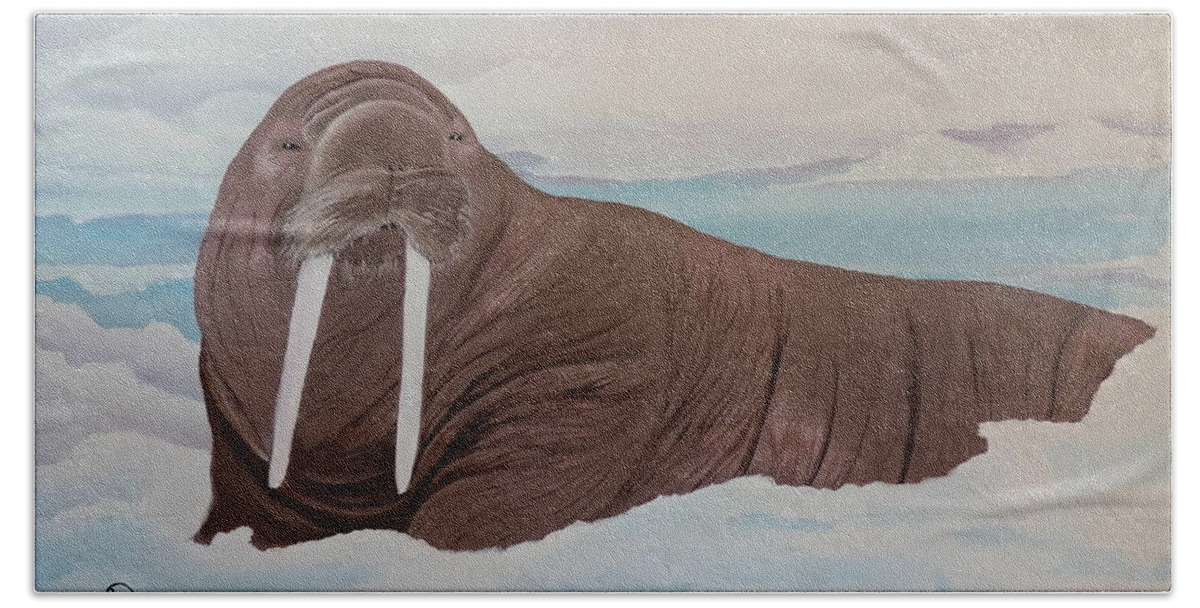 Alaska Beach Towel featuring the painting Walter by Dianna Lewis