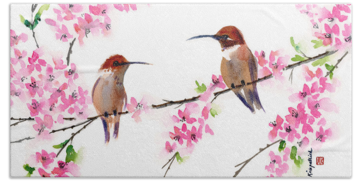 Hummingbird Beach Towel featuring the painting Entre Nous by Amy Kirkpatrick
