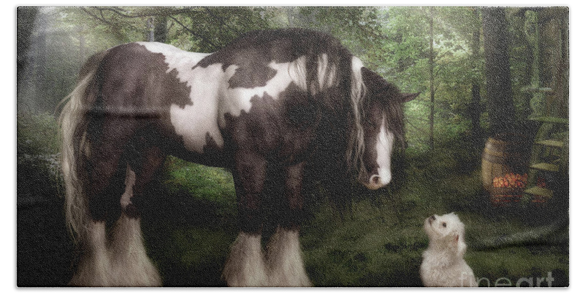 Gypsy Vanner Horse Beach Towel featuring the digital art Want to Play by Shanina Conway