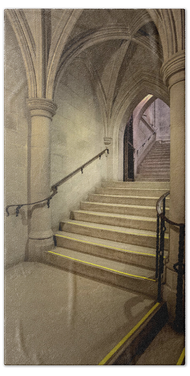 National Cathedral Beach Towel featuring the photograph Washington Cathedral Staircase Architecture by Susan Candelario