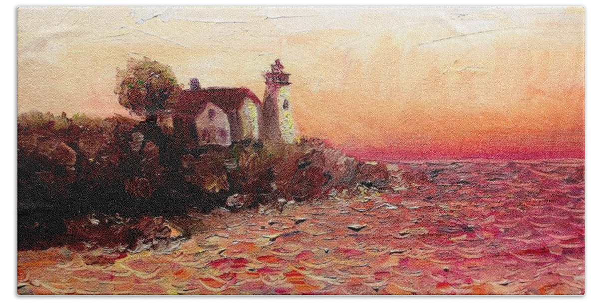 Lighthouse Beach Towel featuring the painting Watch Over Me by Shana Rowe Jackson