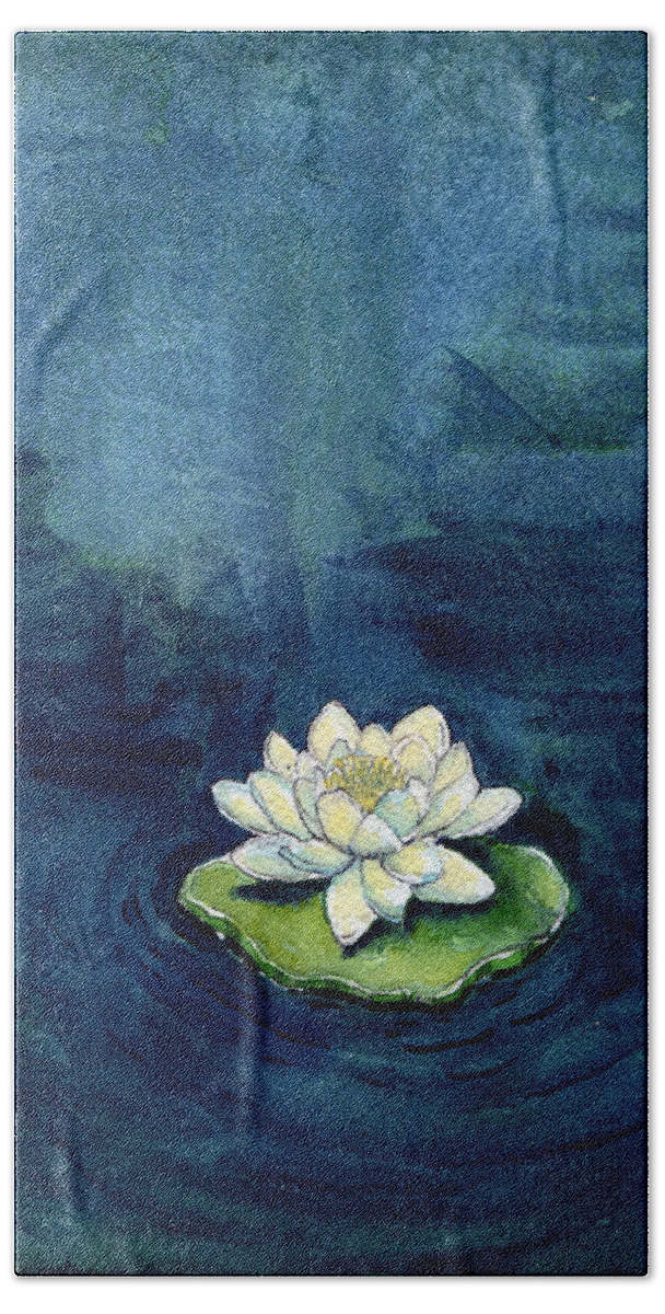 Indigo Beach Towel featuring the painting Water Lily by Katherine Miller