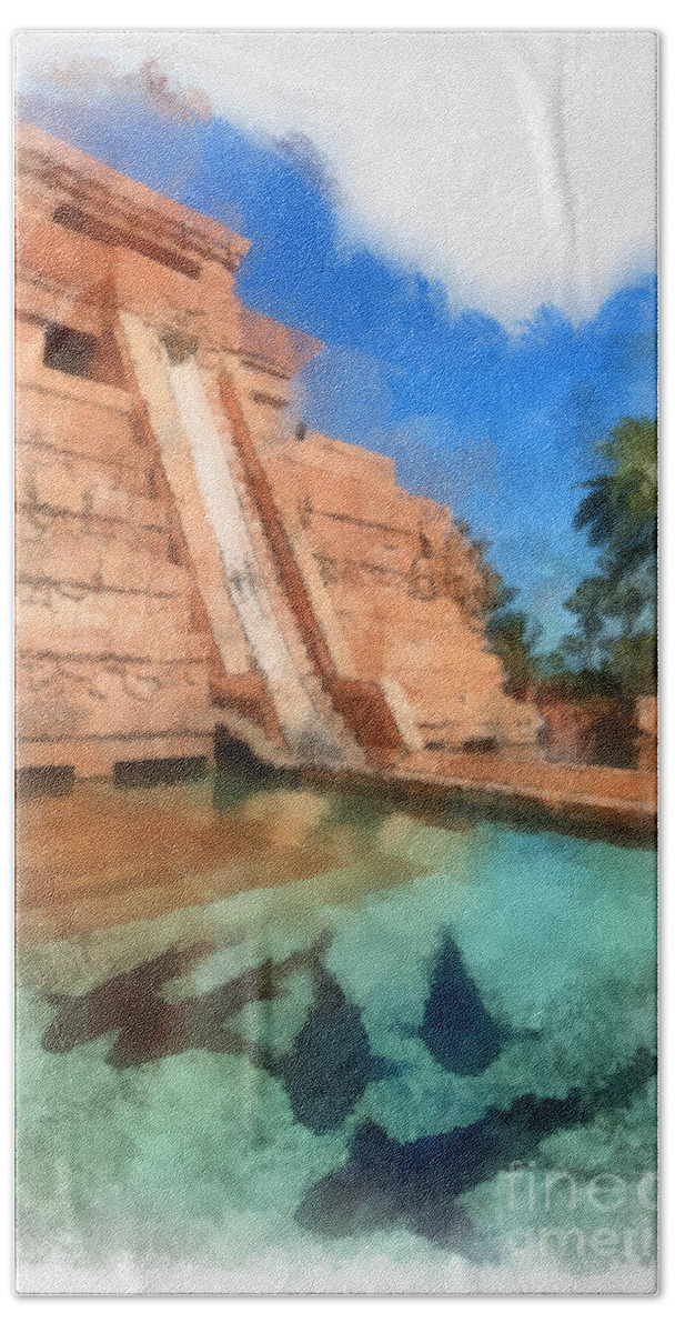 Aqua Park Beach Towel featuring the digital art Water Slide at the Mayan Temple Atlantis Resort by Amy Cicconi