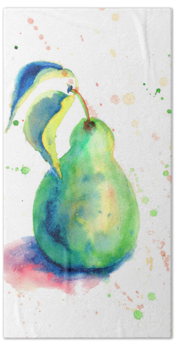 Background Beach Sheet featuring the painting Watercolor illustration of pear by Regina Jershova