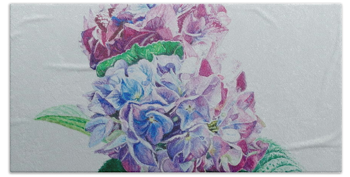 Flower Painting Beach Towel featuring the painting Watercolored Hydrangea by Michele Myers
