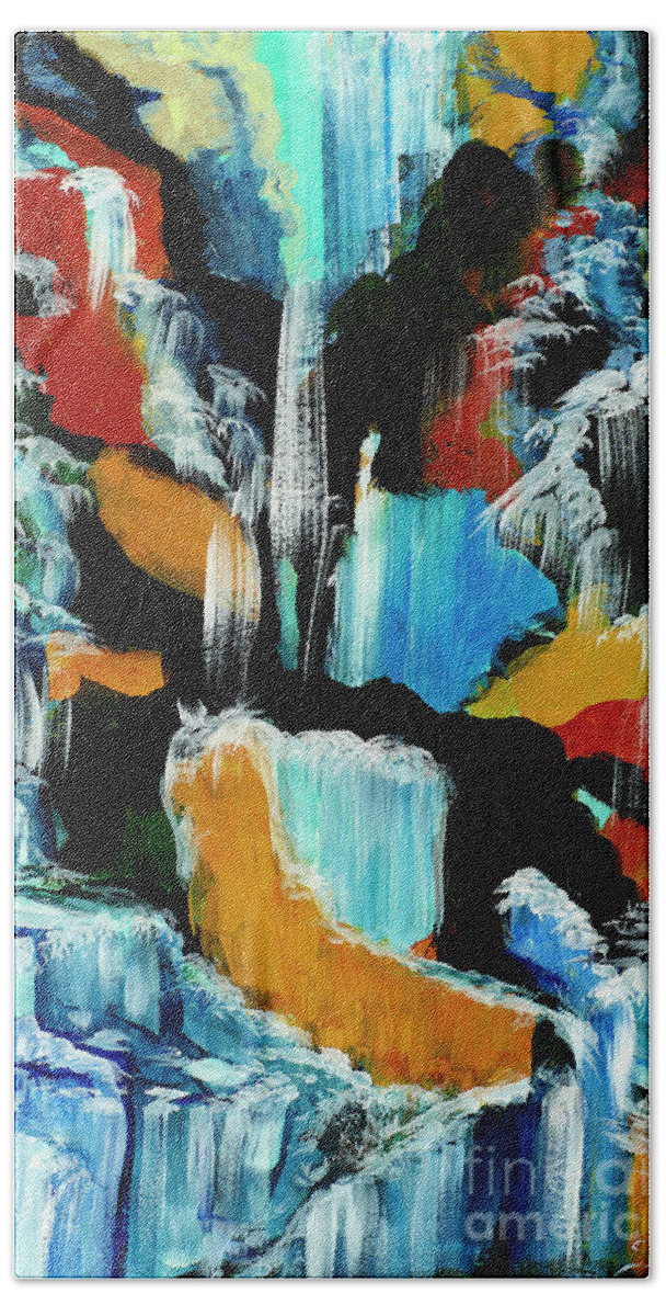 Acrylic Abstract Painting Beach Towel featuring the painting Waterfall Cascade by Lidija Ivanek - SiLa