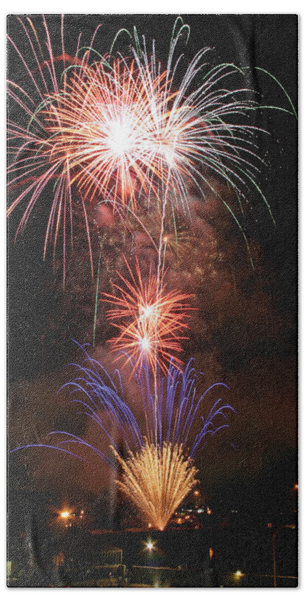 Waterloo Beach Towel featuring the photograph Waterloo Fireworks by Christopher McKenzie