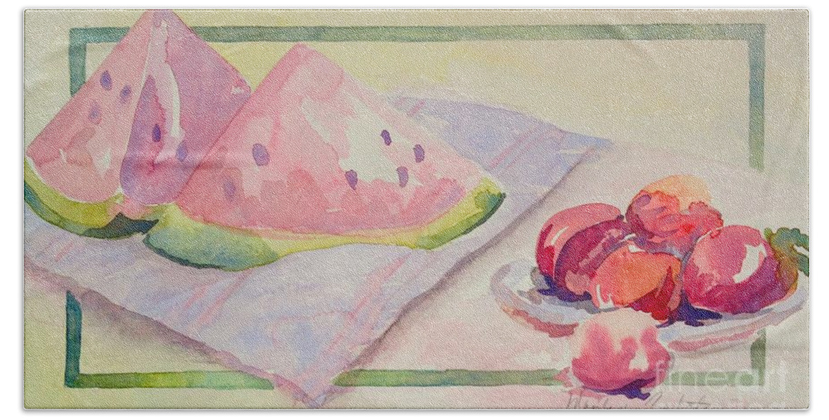 Watermelon Beach Towel featuring the painting Watermelon by Marilyn Zalatan