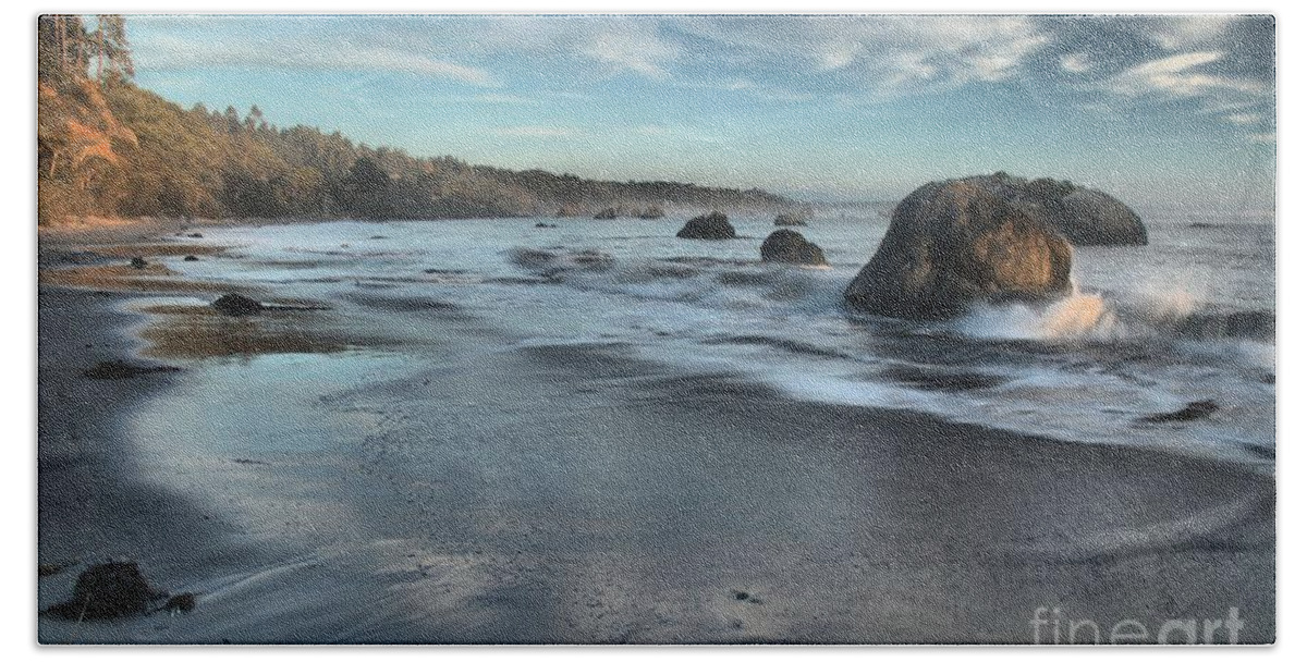 Trinidad State Beach Beach Towel featuring the photograph Waves On The Rocks by Adam Jewell
