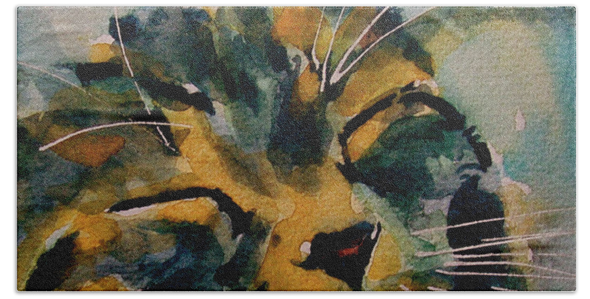 Cat Beach Towel featuring the painting Weeeeeee Sleepee by Paul Lovering