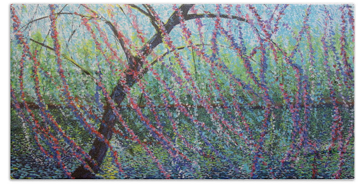 Squiggles Beach Towel featuring the painting Weeping Cherry by Stefan Duncan