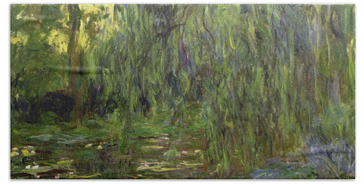 Weeping Willows Beach Towel featuring the painting Weeping Willows The Waterlily Pond at Giverny by Claude Monet