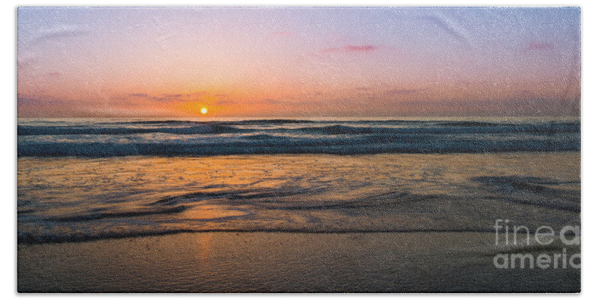 At Peace Beach Towel featuring the photograph West Coast Sunset Warm Tones by Michael Ver Sprill