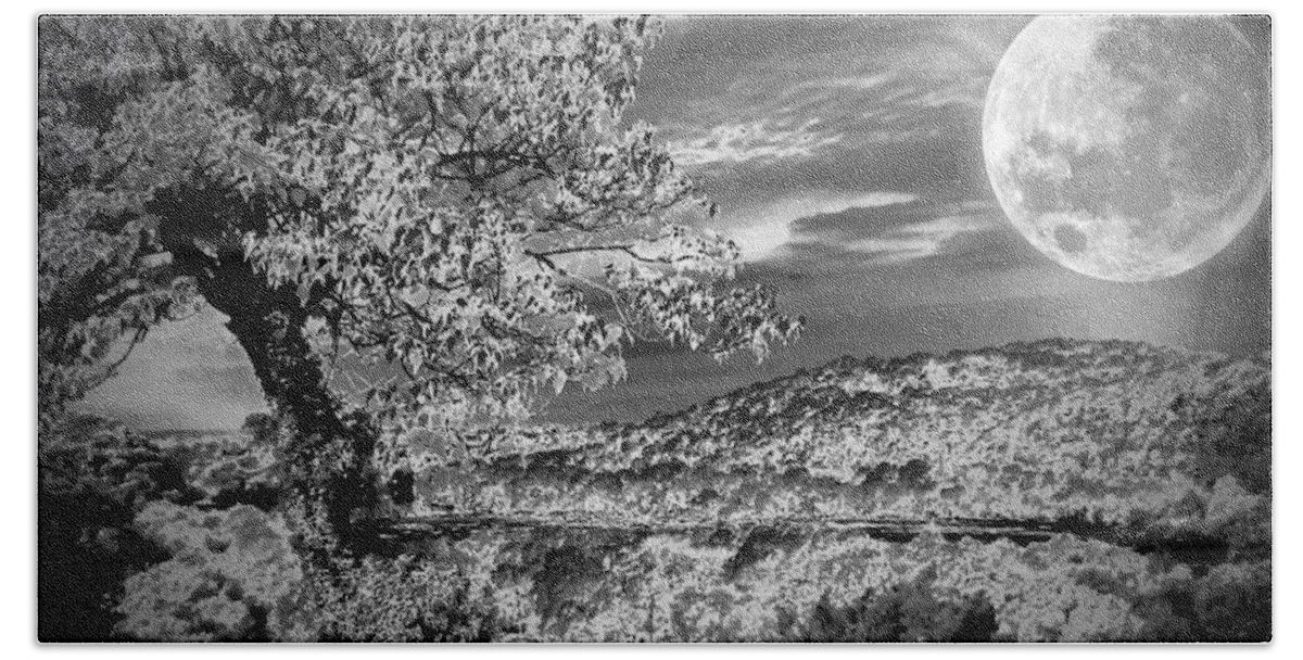 Black And White Beach Towel featuring the photograph When the moon comes over da mountain by Robert McCubbin
