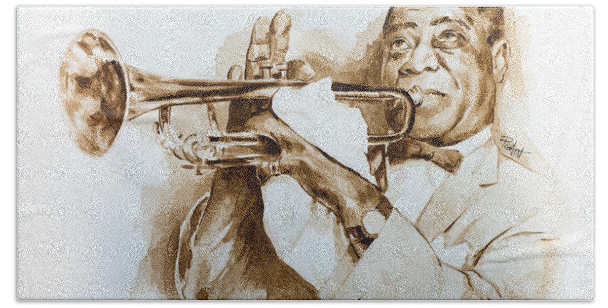 Louis Armstrong Beach Towel featuring the painting When you're smilling by Laur Iduc