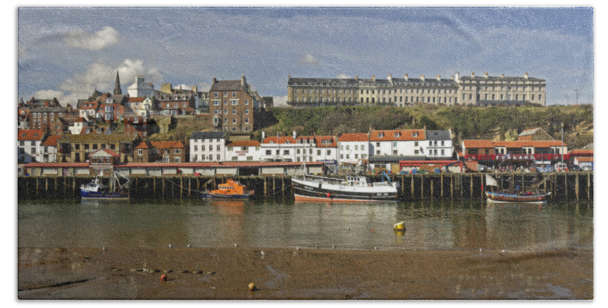 Britain Beach Towel featuring the photograph Whitby Lower Harbour and the West Cliff by Rod Johnson