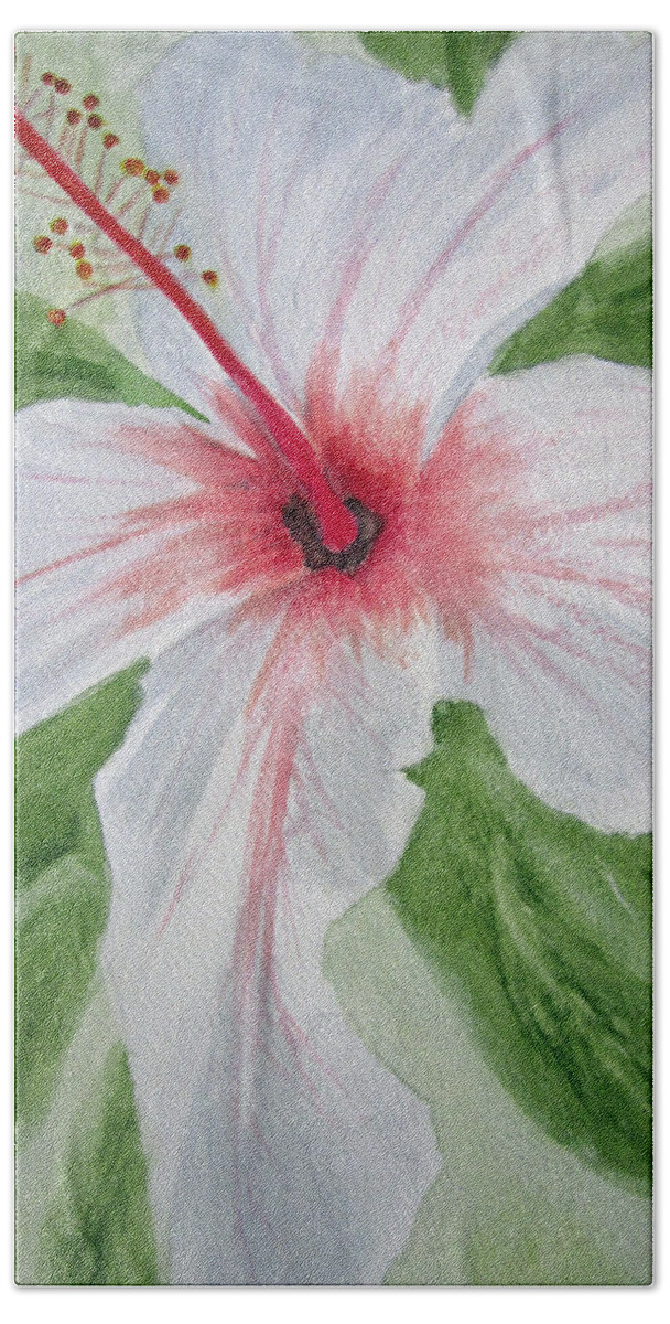 Floral Beach Towel featuring the painting White Hibiscus Flower by Elvira Ingram