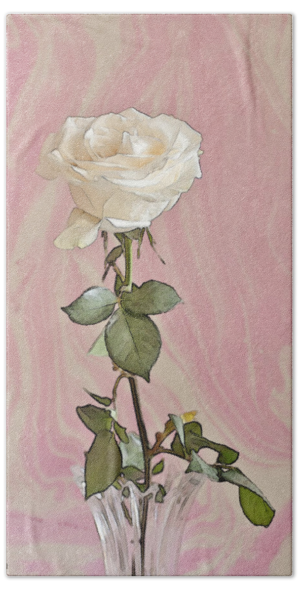 White Rose Beach Towel featuring the photograph White Long Stemmed Rose by Sandra Foster