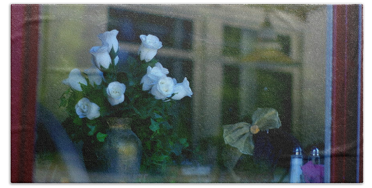 Diner Beach Towel featuring the photograph White Roses Diner by Randy Pollard