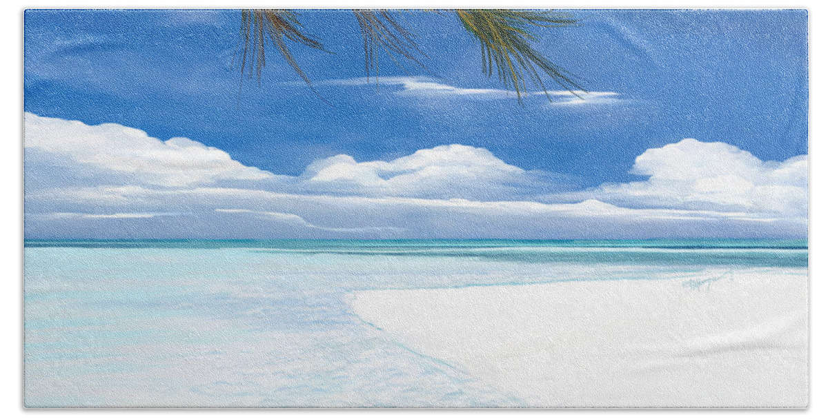 Seascape.seascape Art Beach Towel featuring the digital art White sand and turquoise sea by Anthony Fishburne