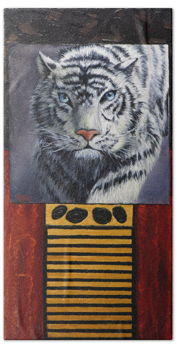 Animal Beach Towel featuring the painting White Tiger by Darice Machel McGuire