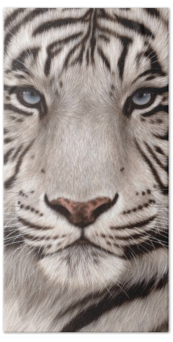 #faatoppicks Beach Sheet featuring the painting White Tiger Painting by Rachel Stribbling