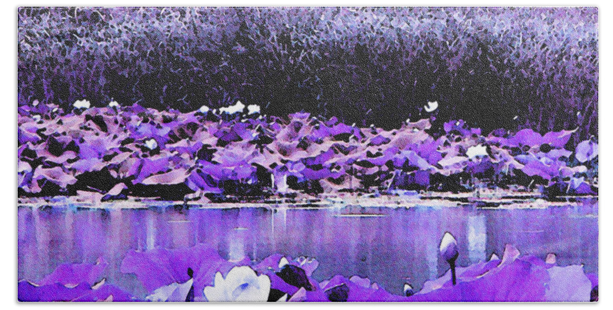 Water Lotus Beach Towel featuring the photograph White Water Lotus in Violet by Shawna Rowe