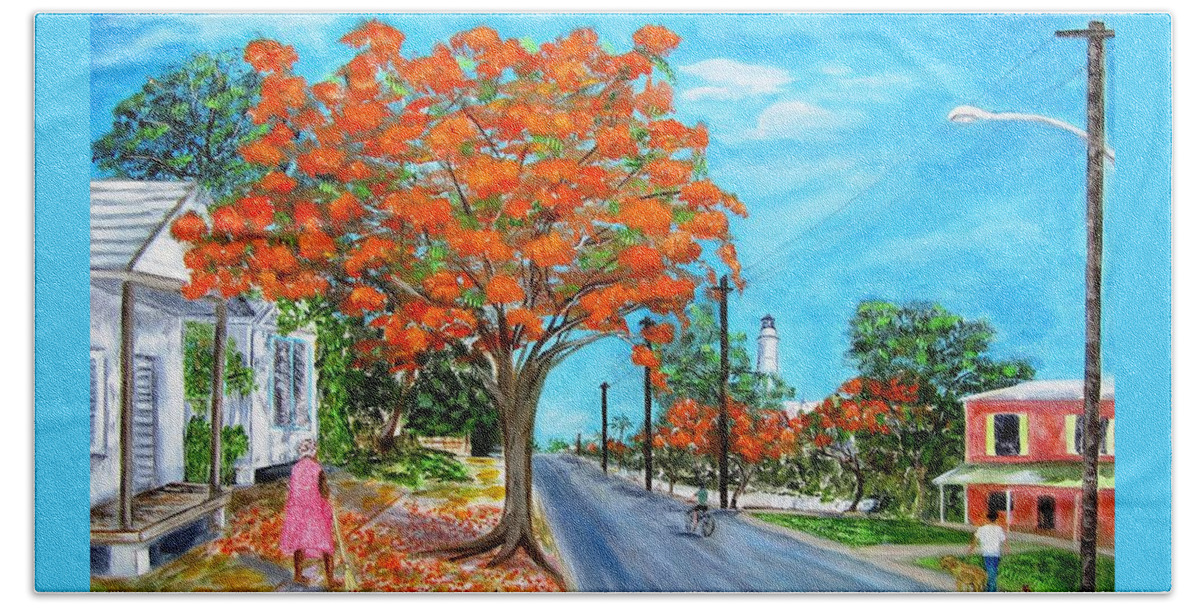 Key West Beach Sheet featuring the painting Whitehead Street by Linda Cabrera