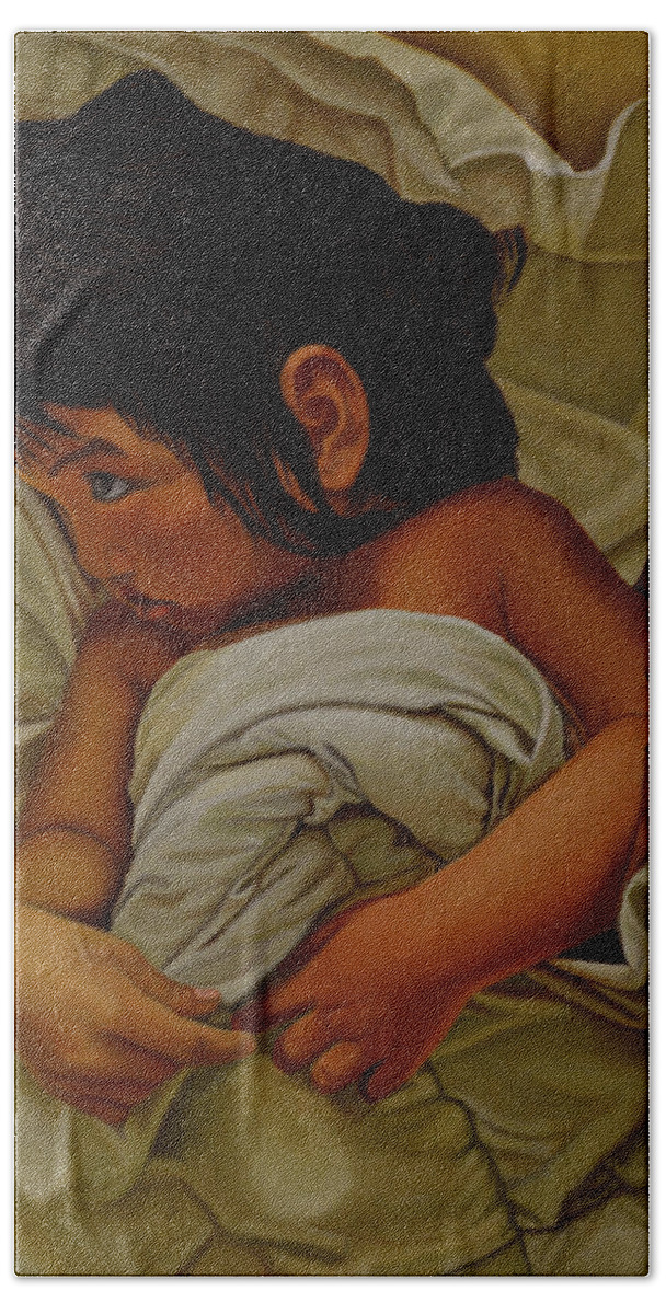Little Girl Beach Towel featuring the painting Why Me by Thu Nguyen