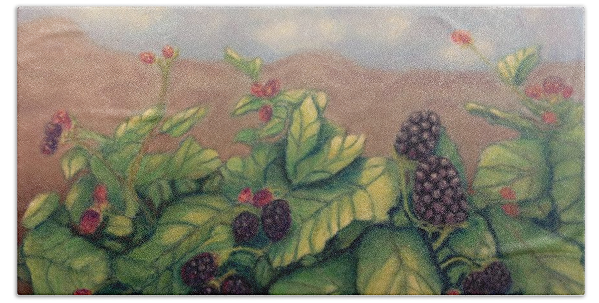 Blackberry Beach Sheet featuring the painting Wild Blackberries by Laurie Morgan