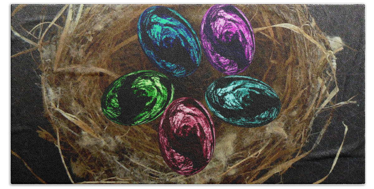 Digital Art Beach Sheet featuring the digital art Wild Eggs in my Nest by Barbara St Jean