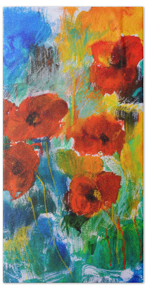 Poppies Beach Sheet featuring the painting Wild Poppies by Elise Palmigiani
