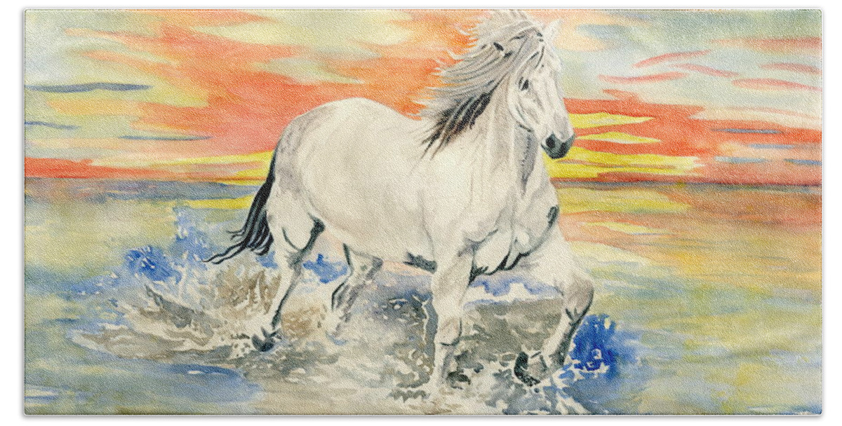 Wild White Horse Beach Towel featuring the painting Wild White Horse by Melly Terpening