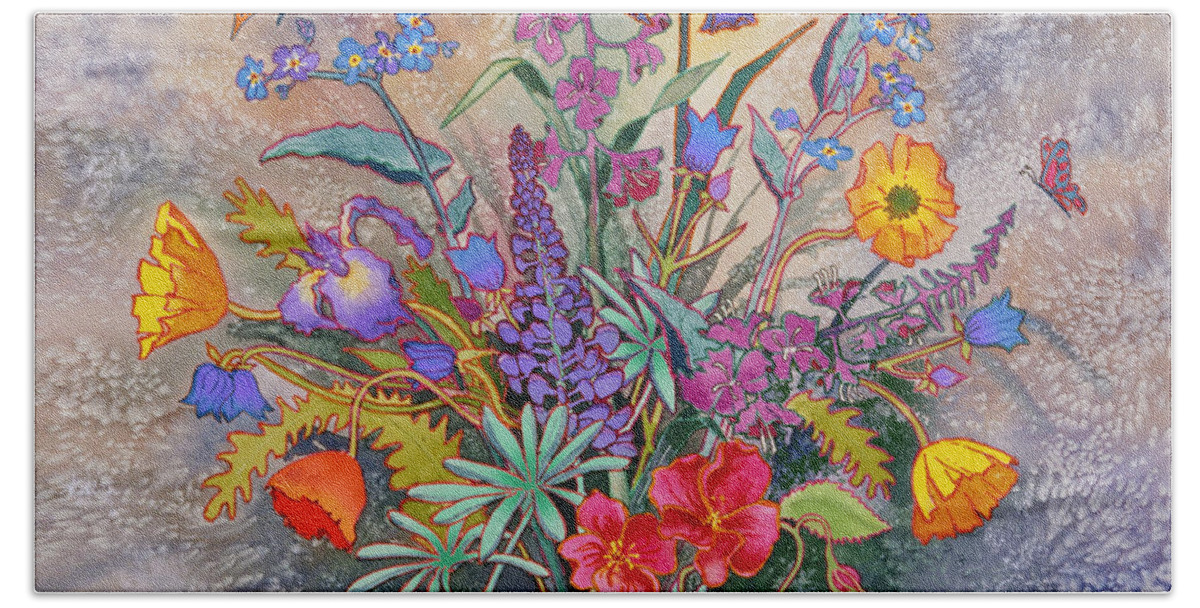 Wildflowers Of Alaska Beach Towel featuring the painting Wildflowers of Alaska II by Teresa Ascone