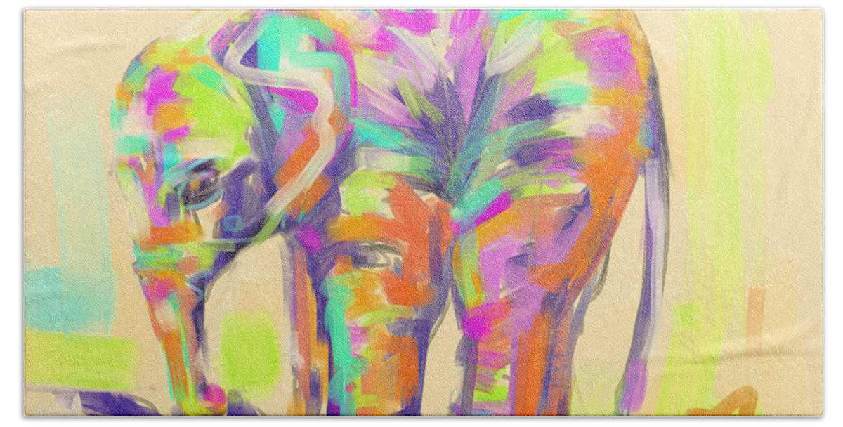 Elephant Beach Towel featuring the painting Wildlife baby elephant by Go Van Kampen