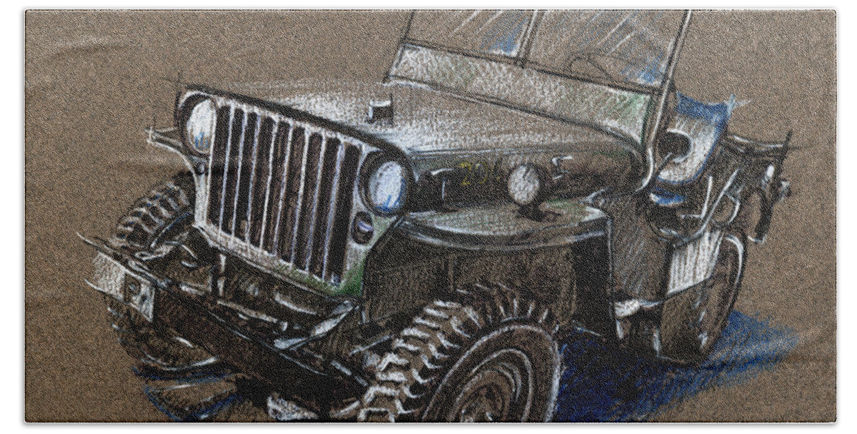 Vintage Car Study Beach Sheet featuring the drawing Willys Car Drawing by Daliana Pacuraru