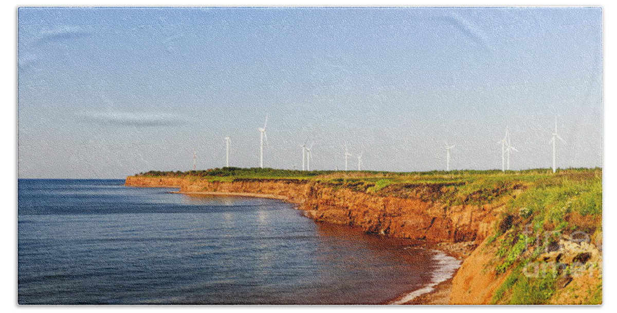 Windmills Beach Towel featuring the photograph Wind turbines on atlantic coast 2 by Elena Elisseeva
