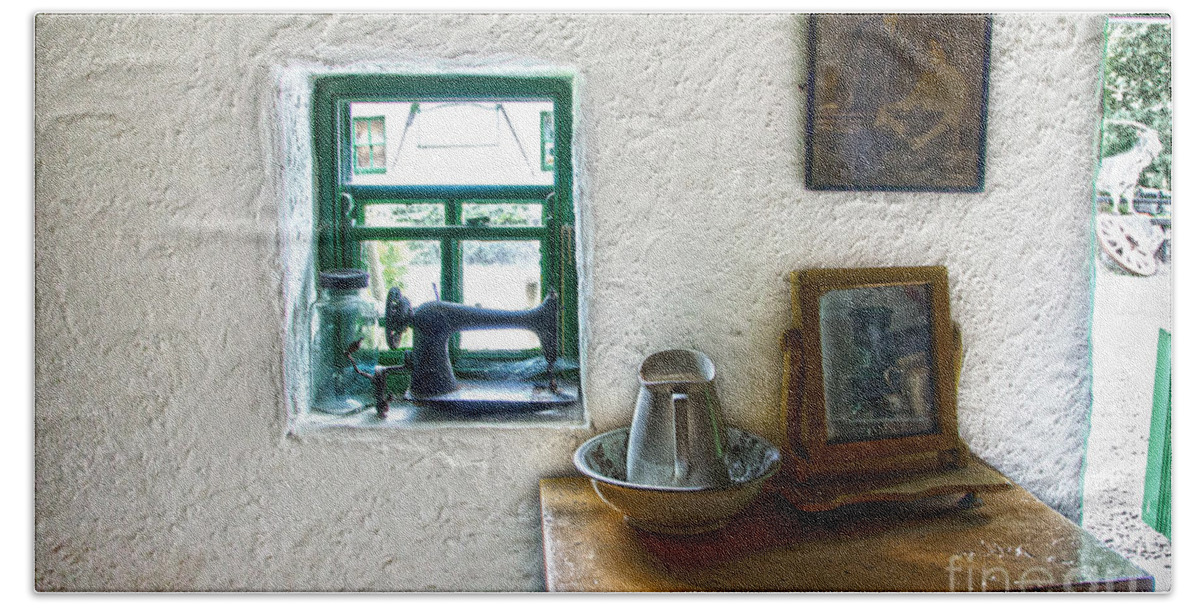 Window Beach Towel featuring the photograph Window and little dressing table In An Old Thatched Cottage by RicardMN Photography