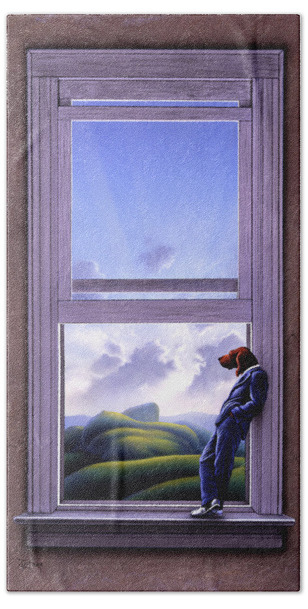 Surreal Beach Towel featuring the painting Window of Dreams by Jerry LoFaro