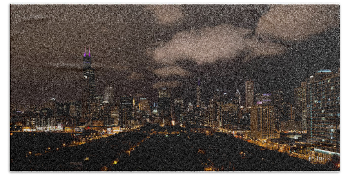 Chicago Beach Towel featuring the photograph Windy City At Night by David Downs