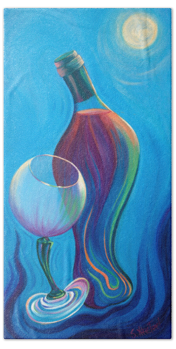 Sensual Beach Sheet featuring the painting A Wine Affair by Sandi Whetzel