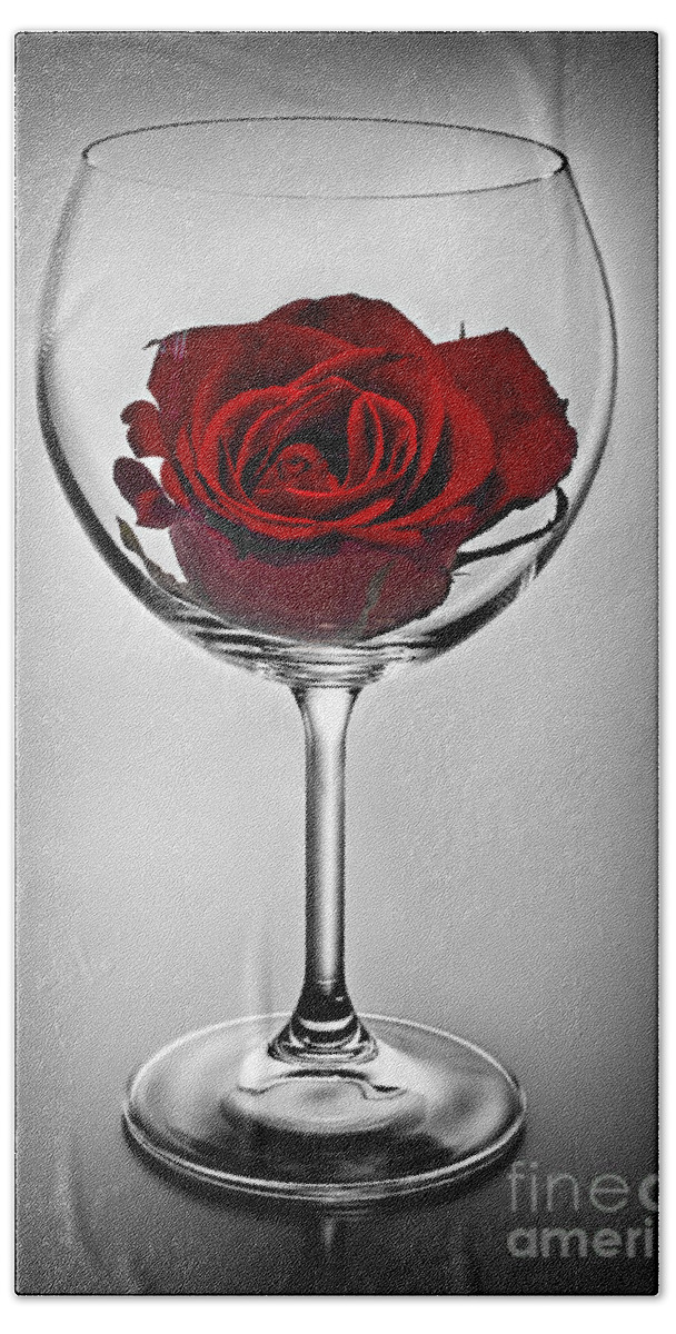 Wine Glass Beach Sheet featuring the photograph Wine glass with rose by Elena Elisseeva