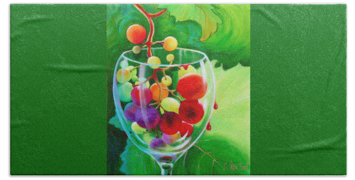 Grape Cluster Beach Towel featuring the painting Wine on the Vine III by Sandi Whetzel