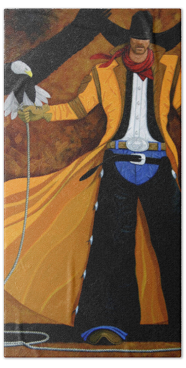 Original Cowboy American Beach Towel featuring the painting Wings Of The West by Lance Headlee