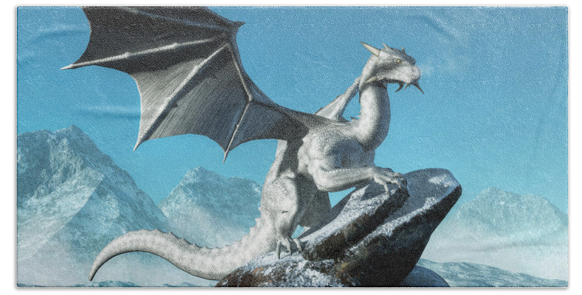 White Dragon Beach Sheet featuring the digital art Winter Dragon by Daniel Eskridge