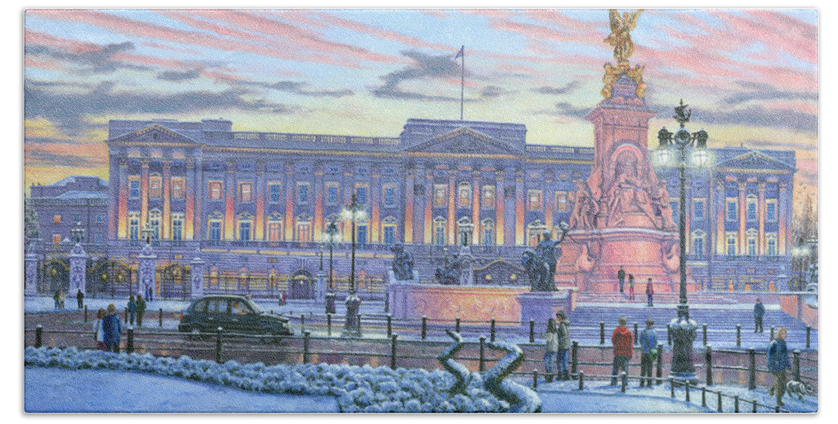 Art For Sale Beach Towel featuring the painting Winter Lights Buckingham Palace by Richard Harpum