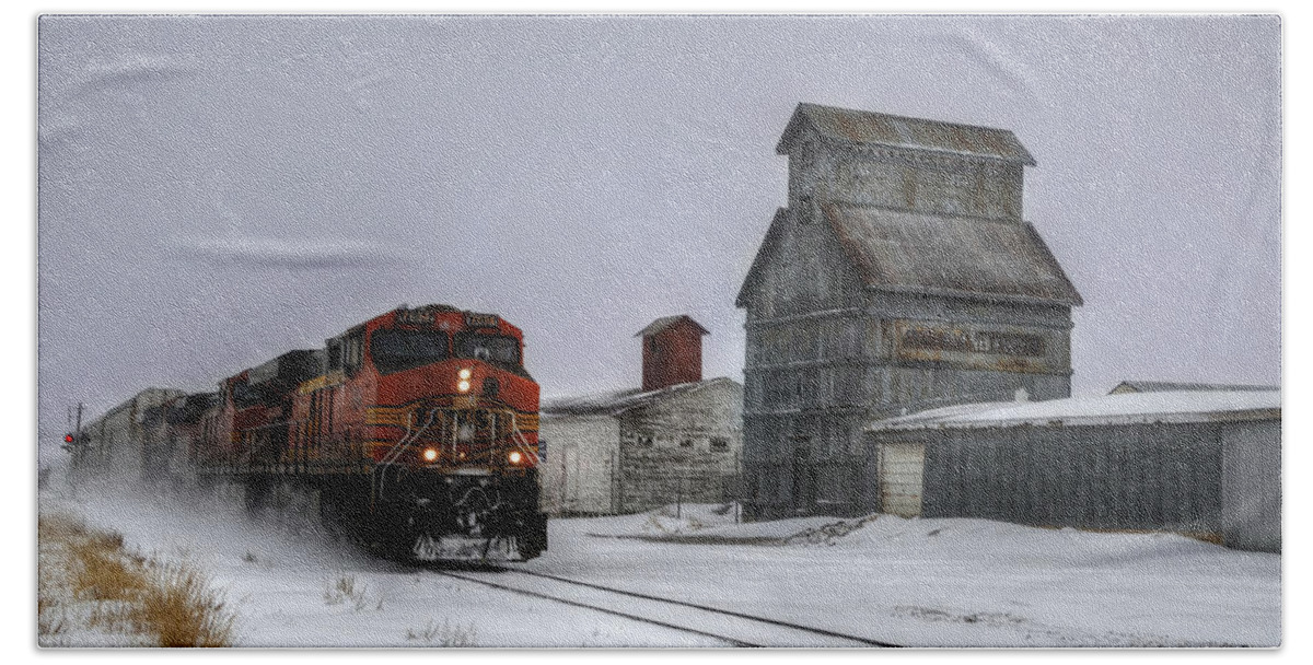 Bnsf Beach Towel featuring the photograph Winter Mixed Freight Through Castle Rock by Ken Smith